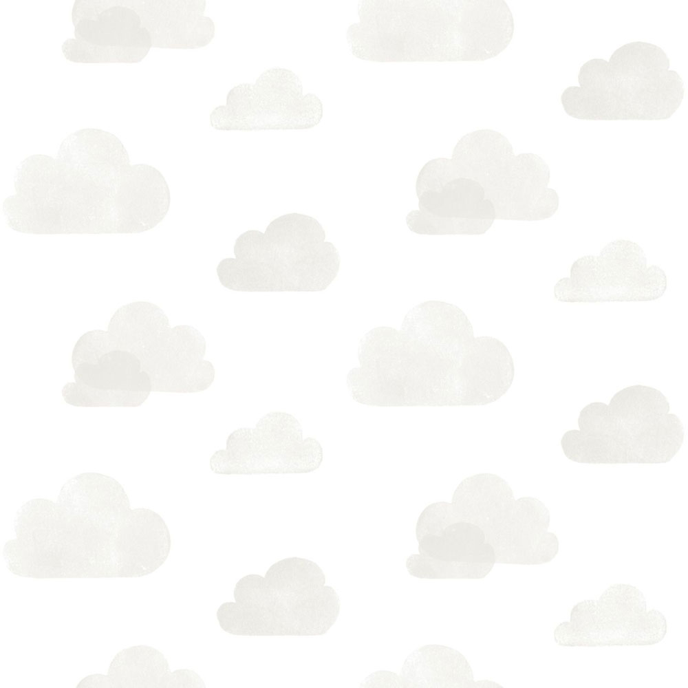 Non-woven wallpaper white with gray clouds 138945, Little Bandits, Esta