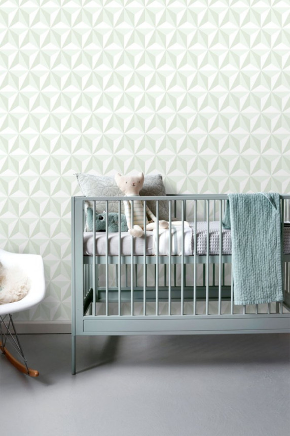 Green-white non-woven wallpaper 3D star pattern 138913, Little Bandits, Esta