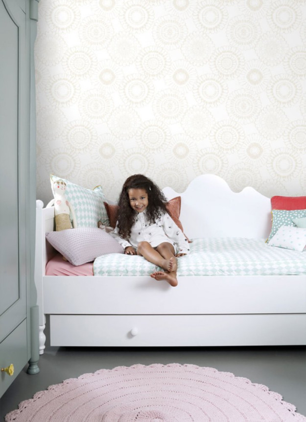 Metallic gray-white non-woven floral wallpaper 138910, Little Bandits, Esta