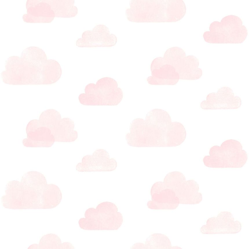 Non-woven white wallpaper with pink clouds 138929, Little Bandits, Esta
