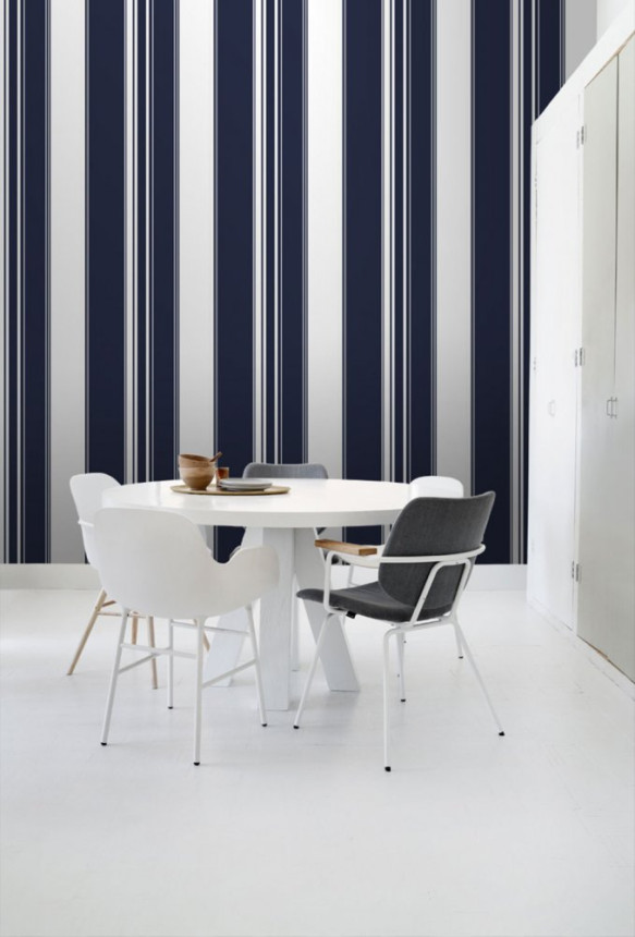 Blue and white non-woven stripes wallpaper 136417, Regatta Crew, Esta Home