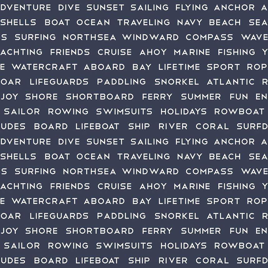 Blue non-woven wallpaper with texts 138961, Regatta Crew, Esta Home