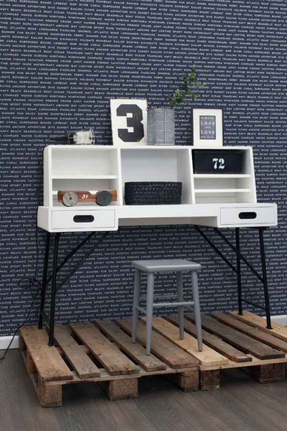 Blue non-woven wallpaper with texts 138961, Regatta Crew, Esta Home