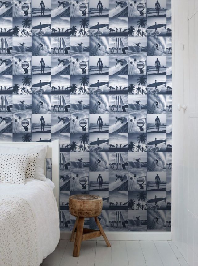 Blue non-woven wallpaper Surfing 138954, Regatta Crew, Esta Home