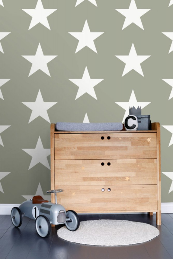 Teal non-woven wallpaper with white stars 138949, Regatta Crew, Esta Home