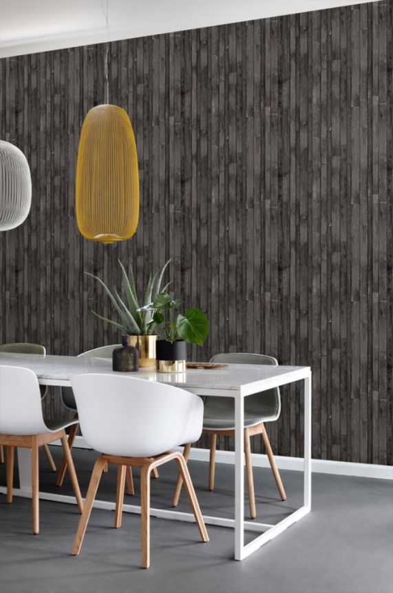 Dark brown non-woven effect wood wallpaper 138815, Regatta Crew, Esta