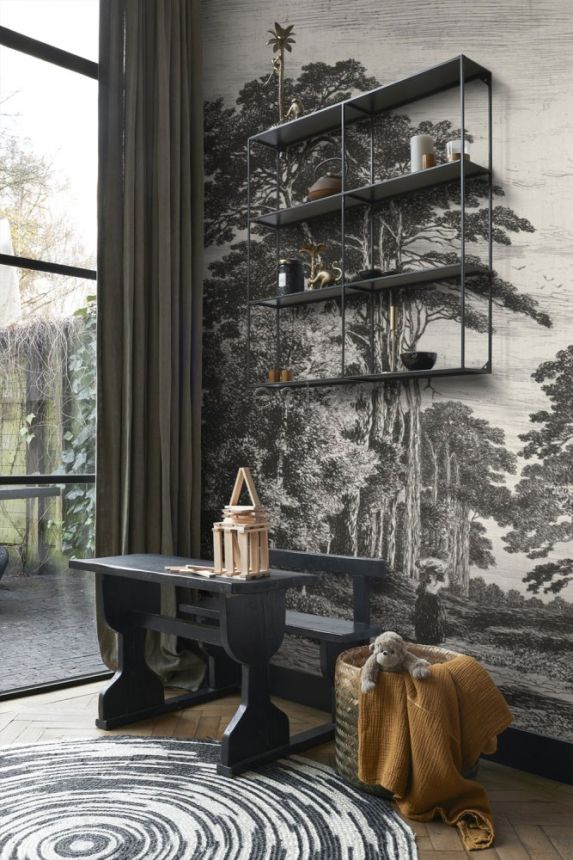 Non-woven wall mural, Pine forest engraving 158886, 186 x 279 cm, Blush, Esta Home