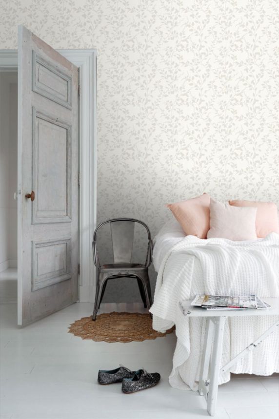 Gray-beige non-woven wallpaper, twigs, leaves 148728, Blush, Esta Home