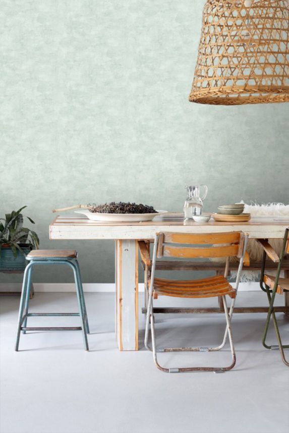 Green non-woven plaster effect wallpaper 138905, Paradise, Esta