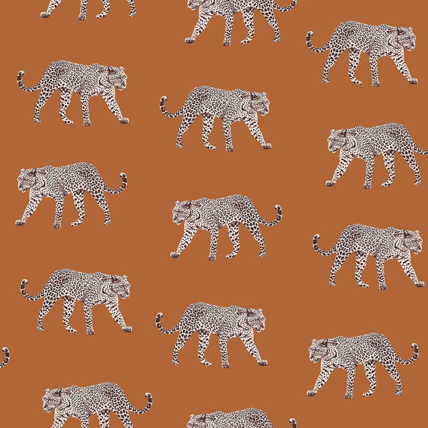 Non-woven brown wallpaper with leopards 139178, Paradise, Esta Home