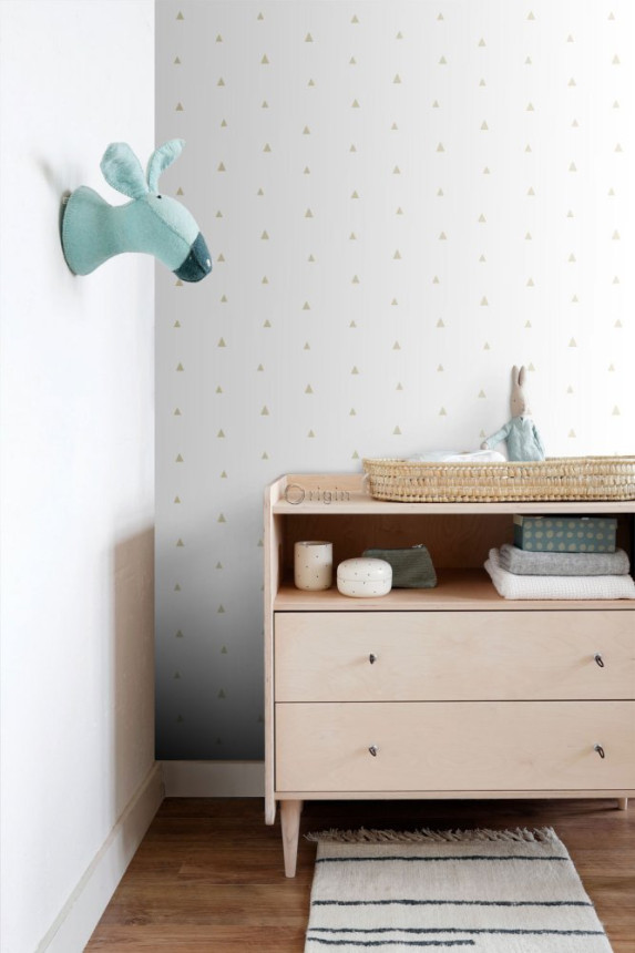 White non-woven wallpaper with golden triangles 347680, Precious, Origin