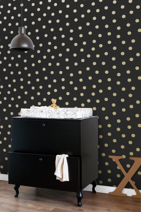 Black non-woven wallpaper with golden dots 347676, Precious, Origin