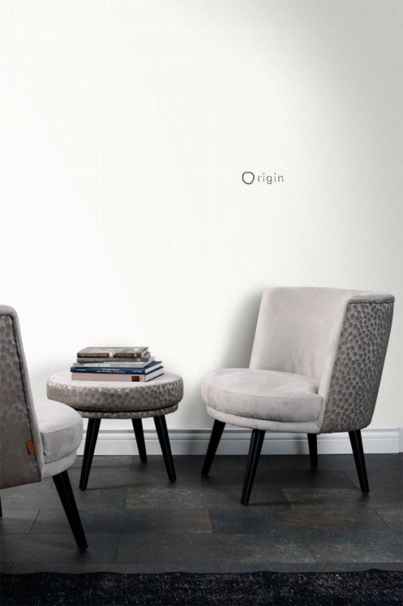 Metallic creamy geometric pattern wallpaper, white outlines of triangles 347706, City Chic, Precious, Origin