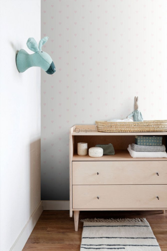 Metallic children's non-woven wallpaper with pink hearts 347705, Precious, Origin