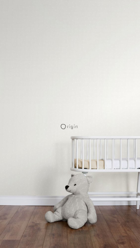 White non-woven wallpaper with metallic dots 347697, Precious, Origin
