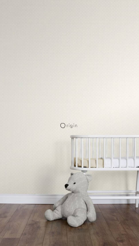 Non-woven wallpaper - white dots on a beige metallic background 346817, Precious, Origin