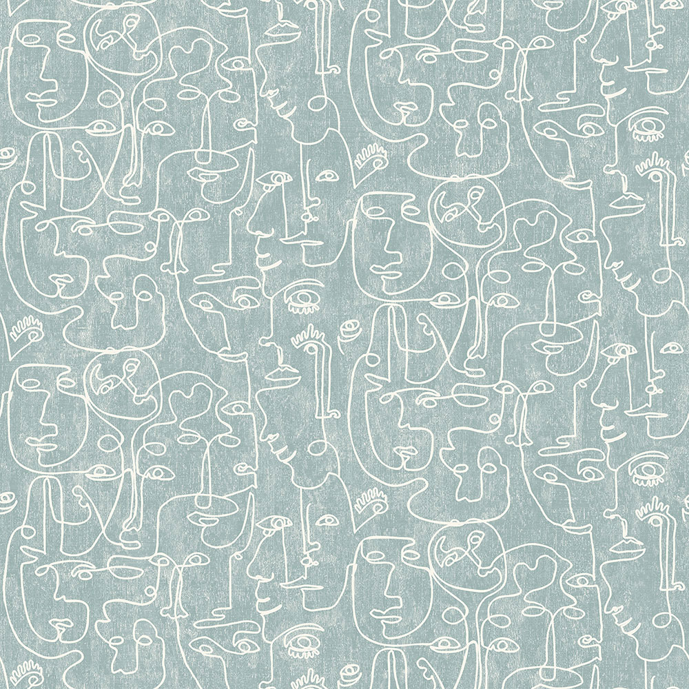Non-woven graphic turquoise wallpaper - faces M41204, Arty, Ugépa