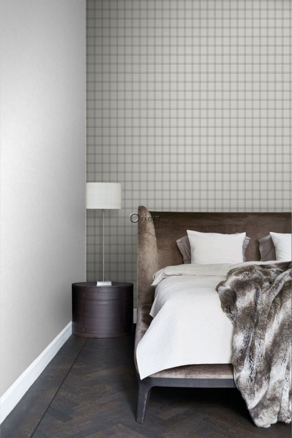Non-woven wallpaper imitation fabric, gray-beige checkered 347620, Natural Fabrics, Origin