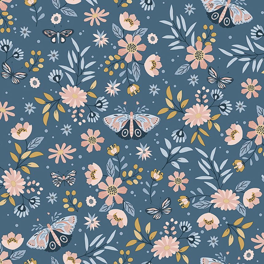 Non-woven floral wallpaper with butterflies M58101, My Kingdom, Ugépa