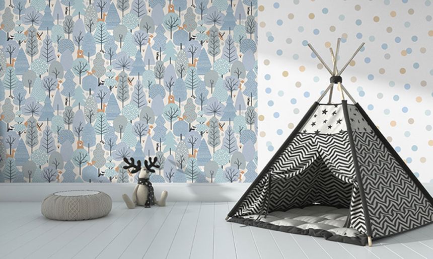 Non-woven white wallpaper with colored dots M51901, My Kingdom, Ugépa