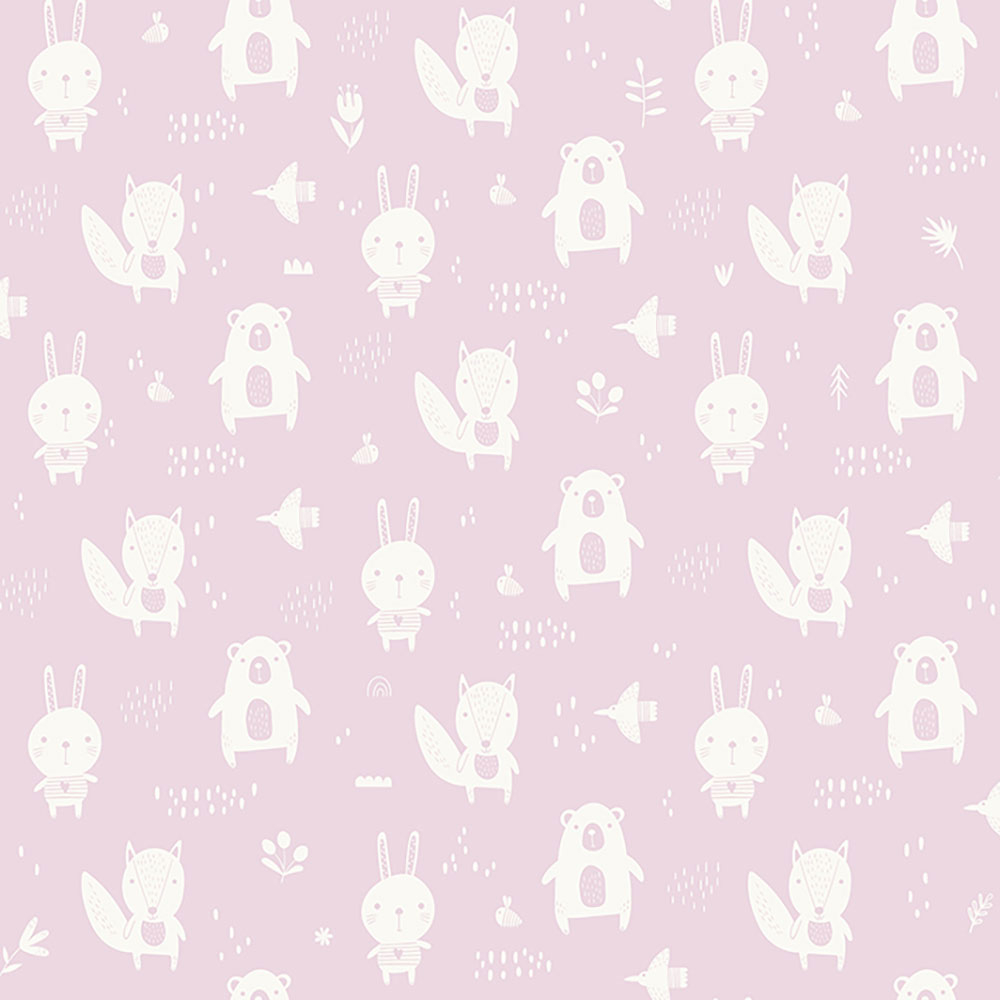 Non-woven pink wallpaper for the youngest children Forest animals L91303, My Kingdom, Ugépa