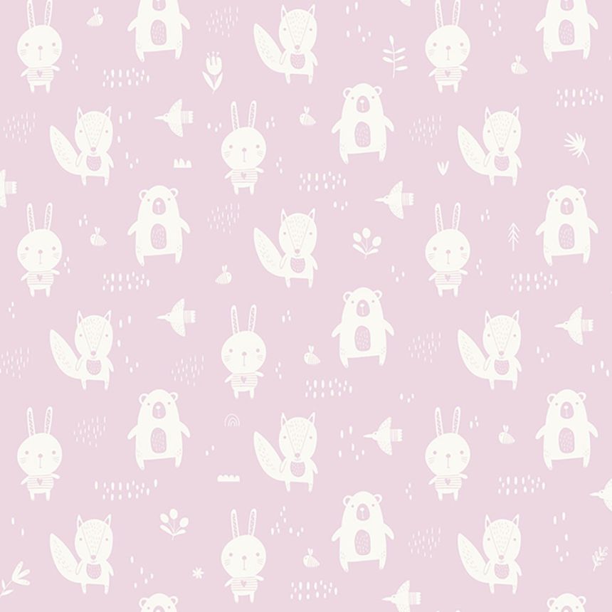 Non-woven pink wallpaper for the youngest children Forest animals L91303, My Kingdom, Ugépa