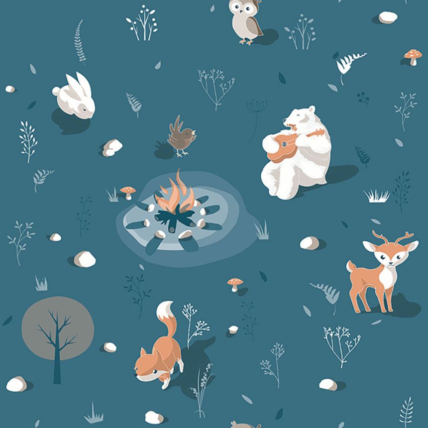 Non-woven children's blue wallpaper with animals L31311, My Kingdom, Ugépa