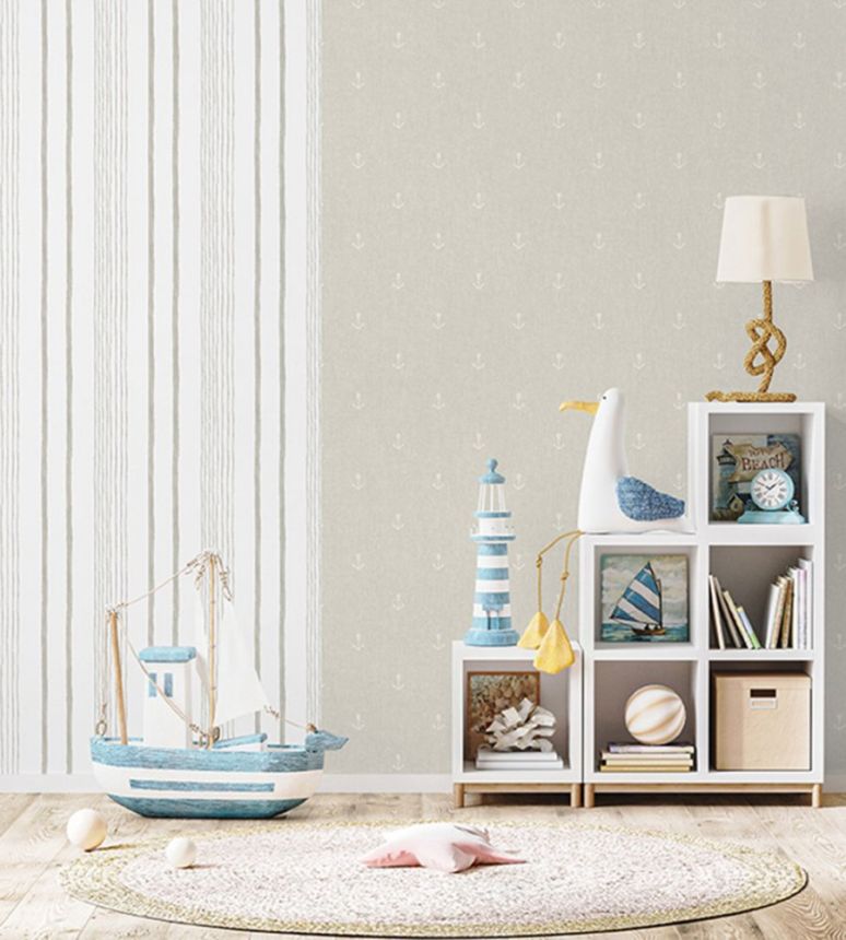 Non-woven white wallpaper with gray stripes M33307, My Kingdom, Ugépa