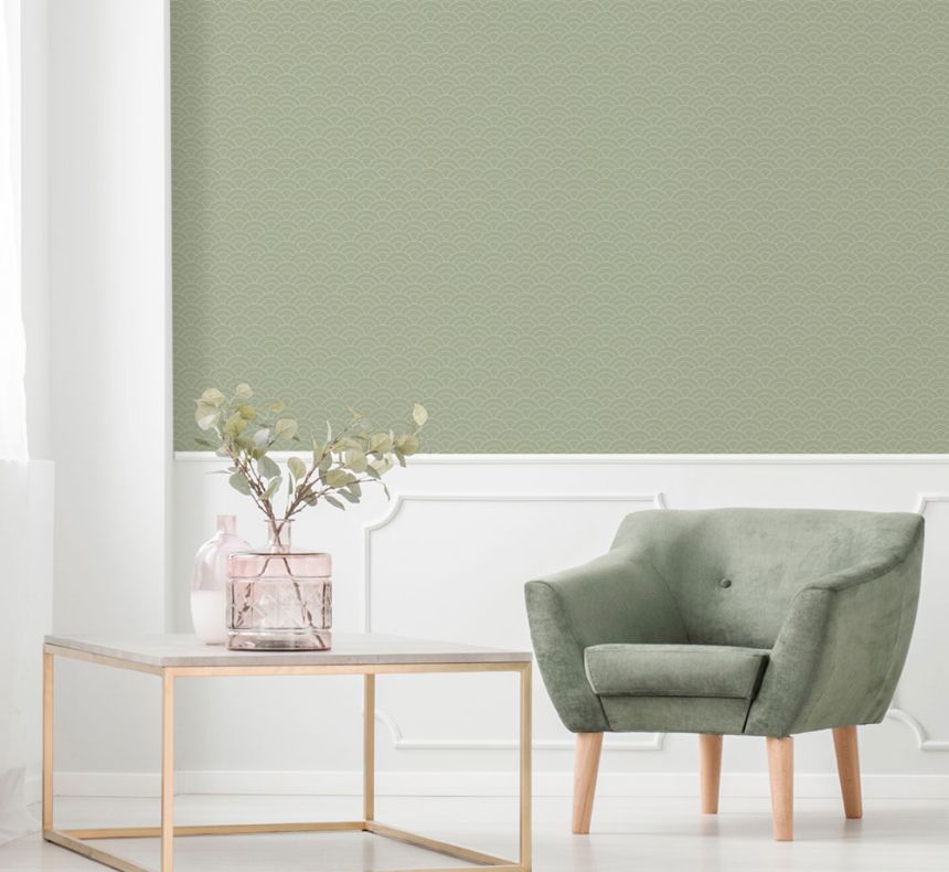 Green non-woven wallpaper, arched pattern 6506-3, Batabasta, ICH Wallcoverings
