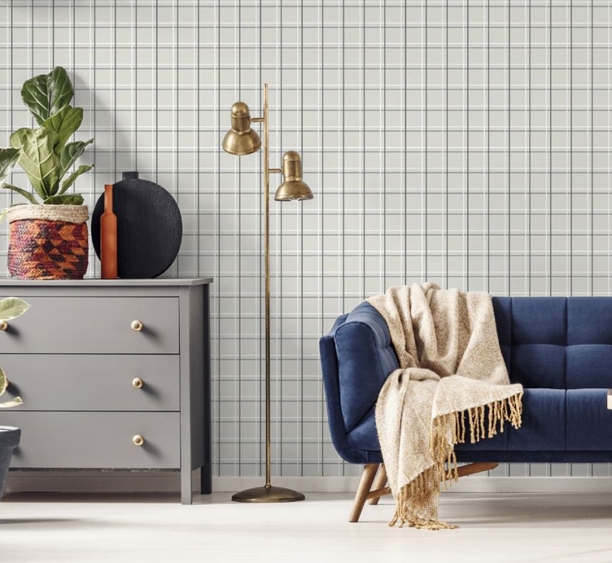 Red geometric design wallpaper, tartan 6505-4, Batabasta, ICH Wallcoverings