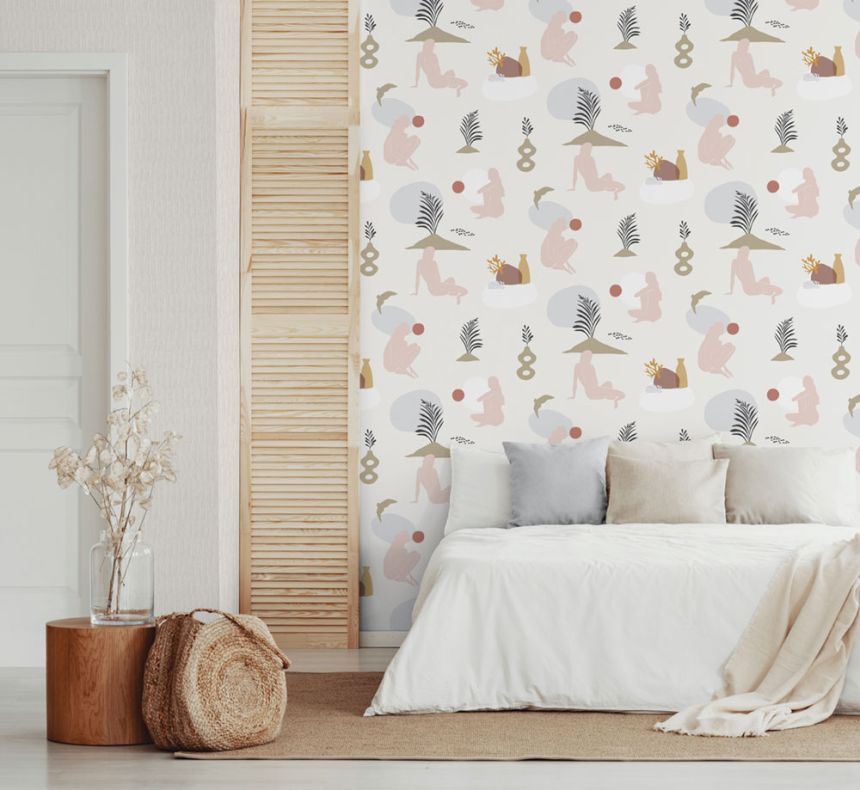 Green non-woven wallpaper, women on a beach 6503-3, Batabasta, ICH Wallcoverings