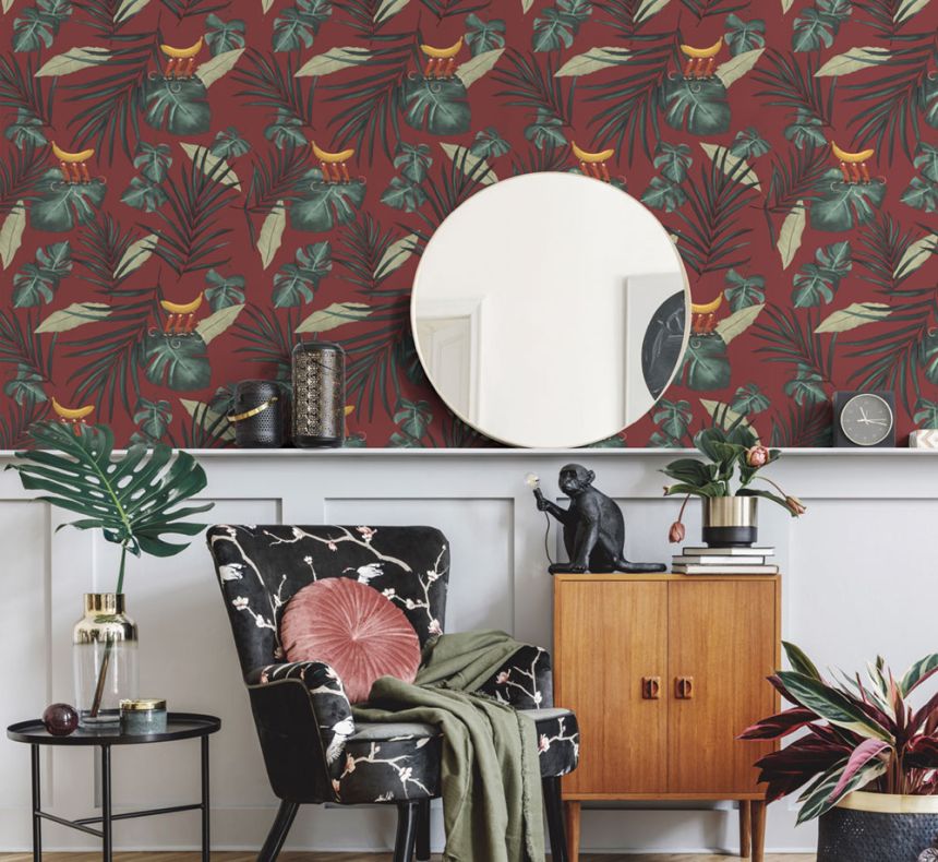 Non-woven wallpaper, leaves, monkeys 6502-2, Batabasta, ICH Wallcoverings