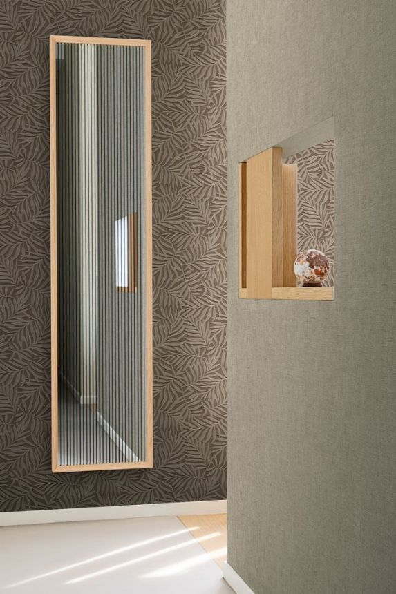 Brown non-woven wallpaper with leaves 31812, Textilia, Limonta