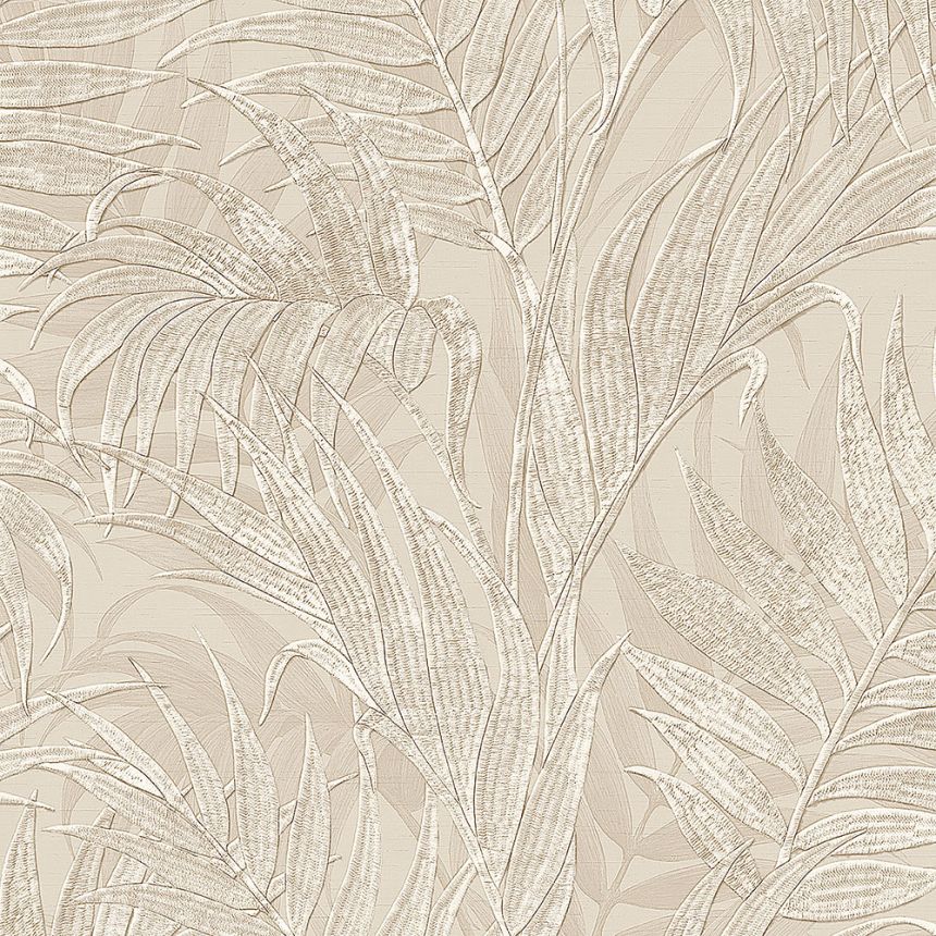 Luxury beige non-woven palm leaves wallpaper  GR322102, Grace, Design ID