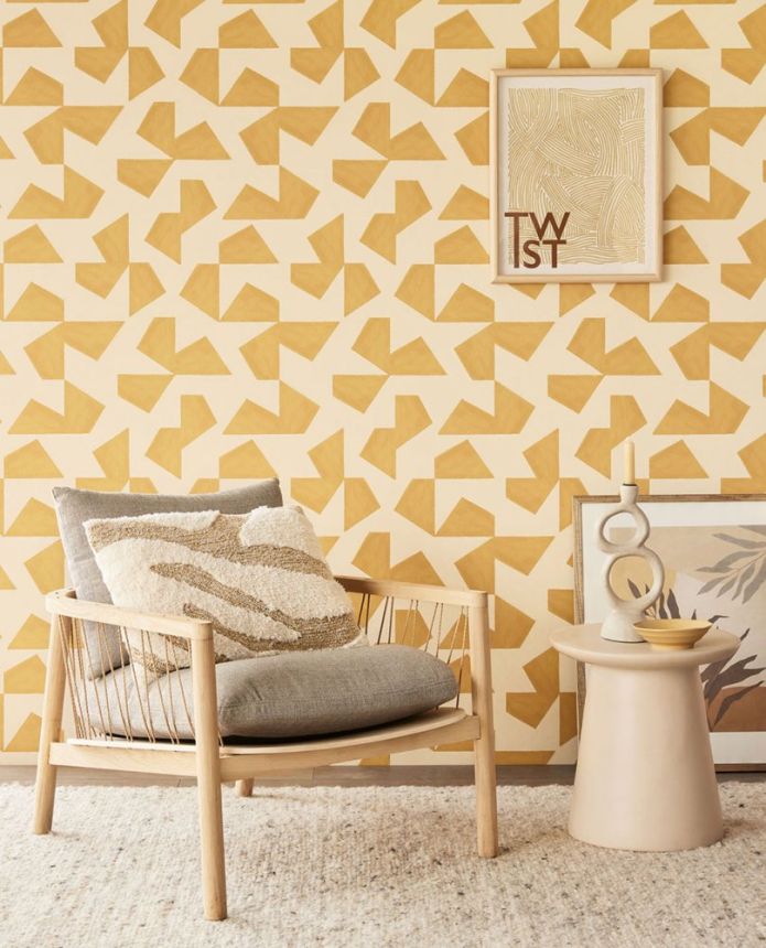 Ocher retro geometric pattern wallpaper 318040, Twist, Eijffinger