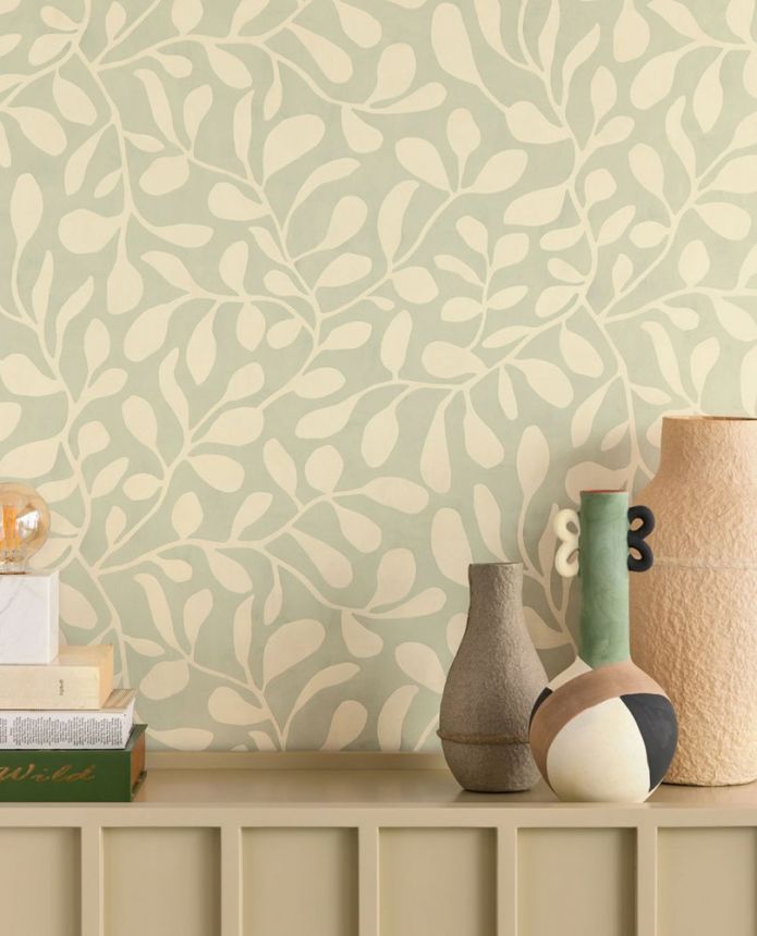 Green wallpaper, plants, twigs, leaves 318033, Twist, Eijffinger
