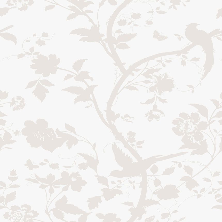 Non-woven wallpaper with beige flowers and birds 113391, Laura Ashley, Graham & Brown