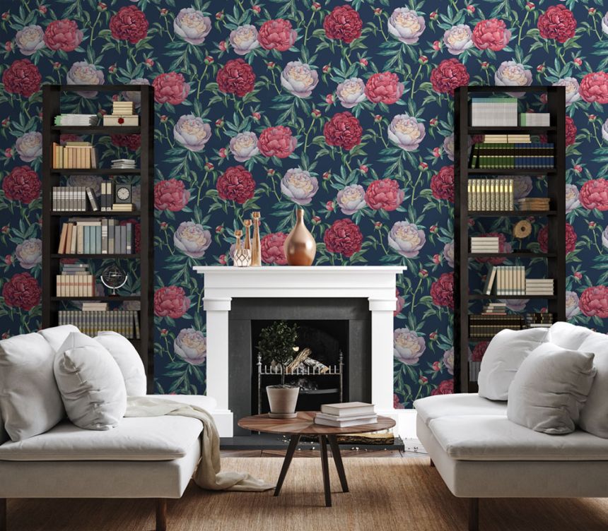 Red non-woven wallpaper, Flowers, M57305, Adéle, Ugépa