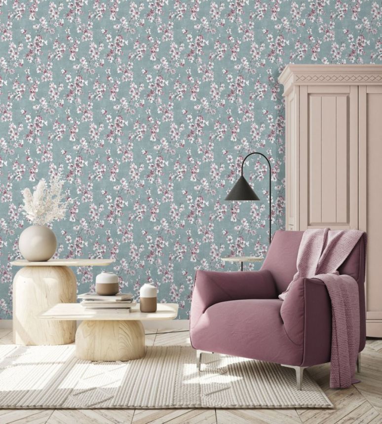 Blue non-woven wallpaper, Flowers, M52704, Adéle, Ugépa