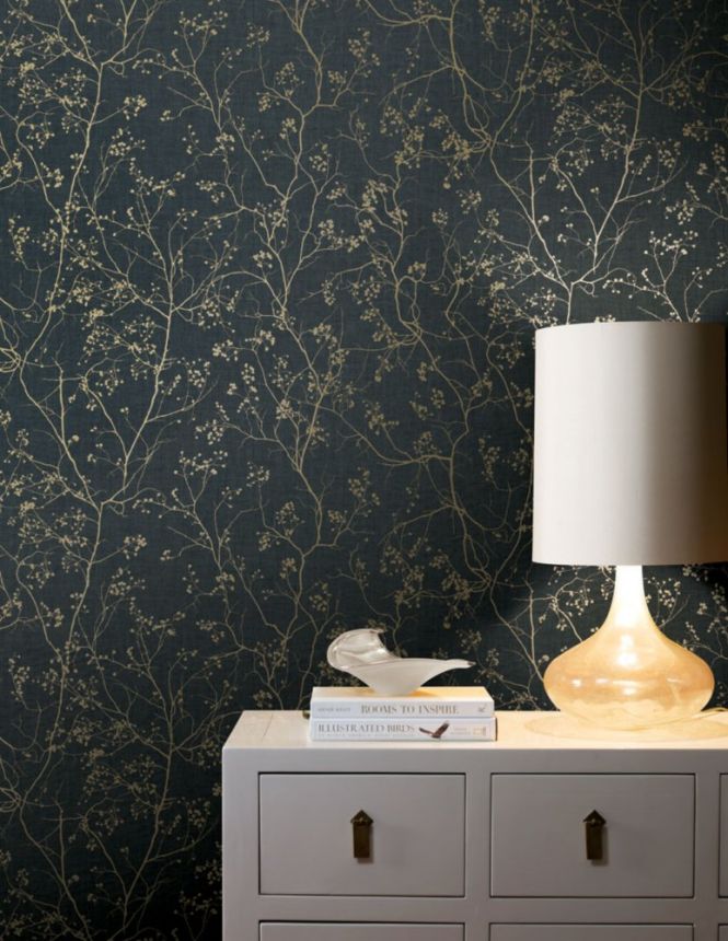Black non-woven wallpaper with golden twigs DD3811, Dazzling Dimensions 2, York