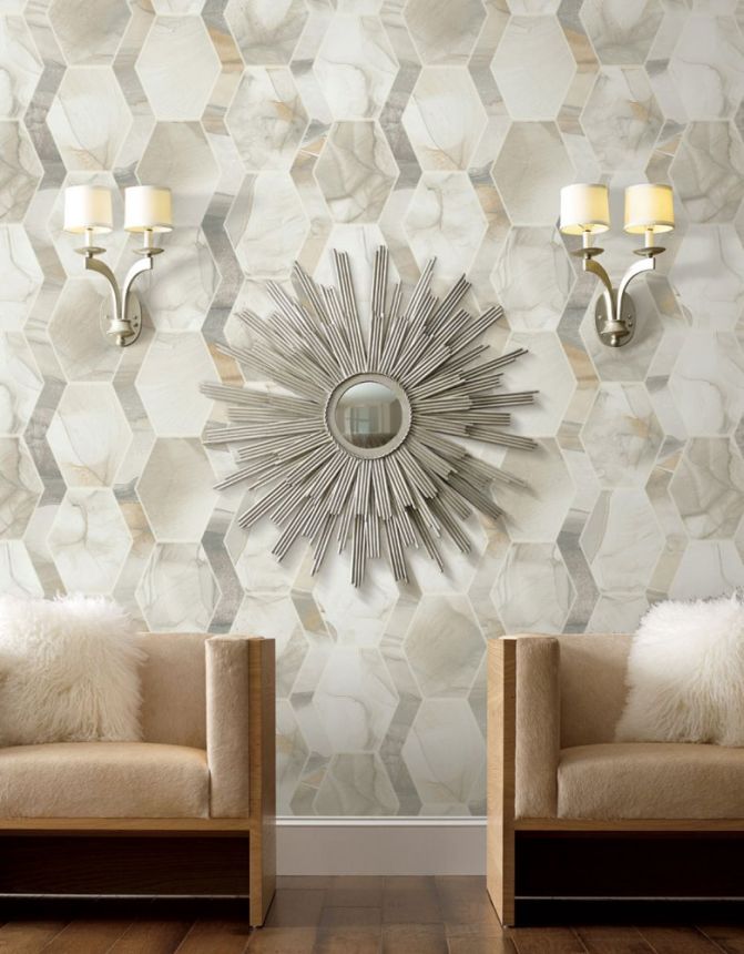 Gray-beige wallpaper, imitation of marble tiles OS4285, Modern nature II, York