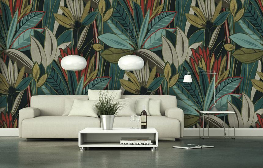 Non-woven wall mural, Leaves, Z66872, 5,10 X 3 m, Satin Flowers, Zambaiti Parati