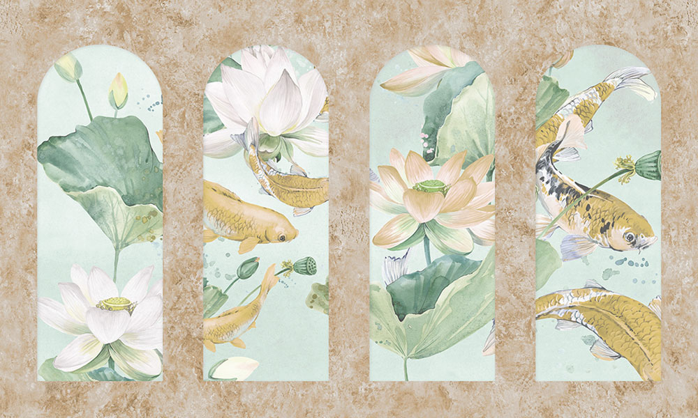 Wall mural, Arcade with water surface, Z66867, 5,10 X 3 m, Satin Flowers, Zambaiti Parati