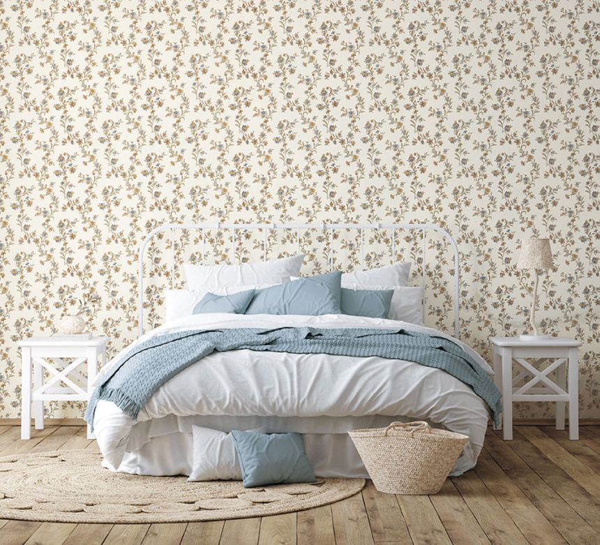 White non-woven floral wallpaper, Z66856, Satin Flowers, Zambaiti Parati