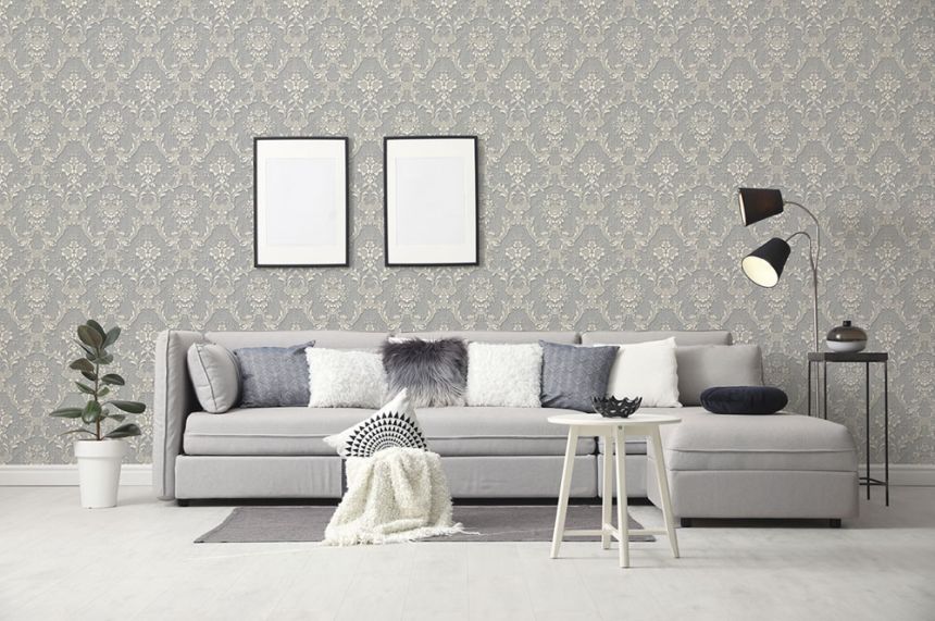Gray non-woven baroque wallpaper, Z66841, Satin Flowers, Zambaiti Parati