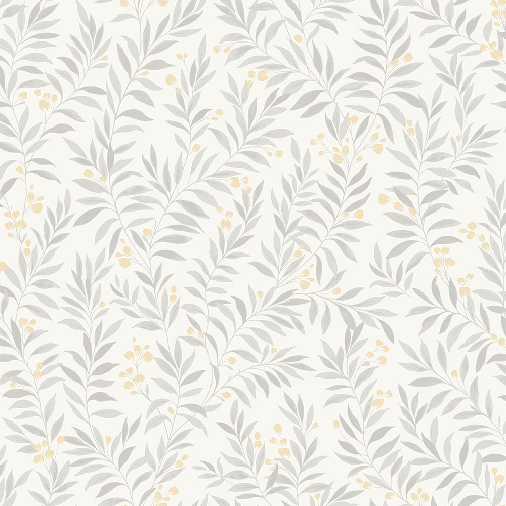 Gray wallpaper with twigs, leaves MN3406, Maison, Grandeco