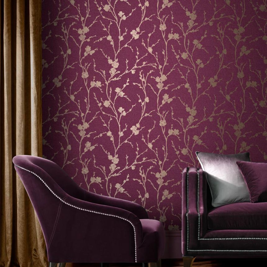Wine wallpaper, metallic twigs 105918, Reclaim, Graham&Brown
